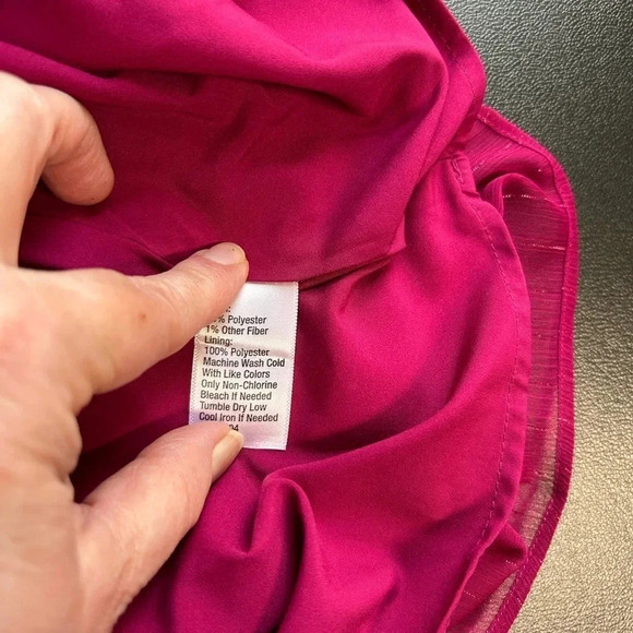 Hot‎ Pink Dress Women’s XS Metallic Lined Sheer Overlay Smocked Wedding Party - Picture 11 of 11